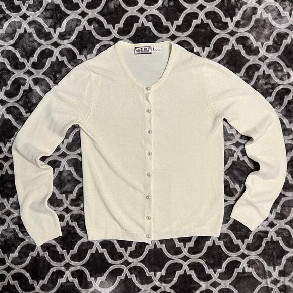 Classic White Cardigan Women's Small Full Pearl Button Sweater Academia Japan - Picture 3 of 7